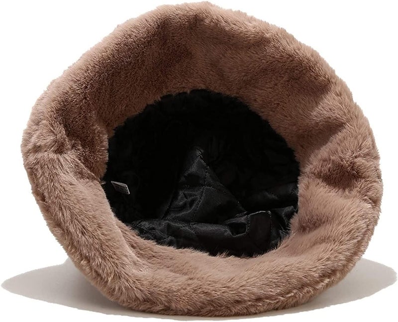 BEARUN Winter Faux Fur Furry Bucket Hat Fluffy Fuzzy Warm Hat Plush Fisherman Hat for Women Men Teens Girls - Image 4